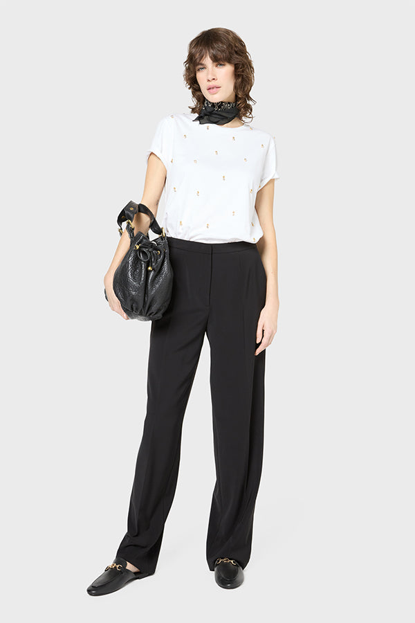 LUCE BLACK WIDE-LEG ELASTICATED WAIST TROUSERS