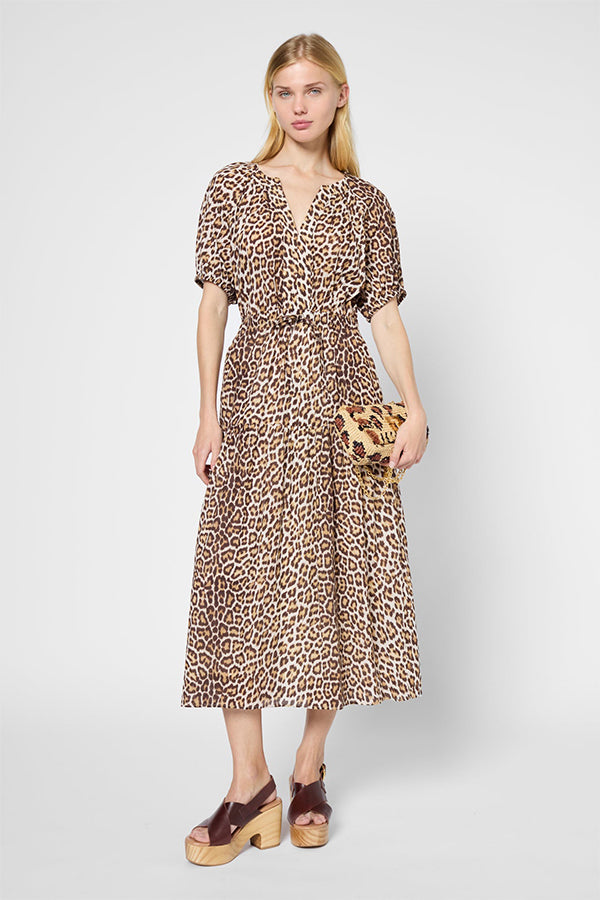 white christmas dresses Imogen Organic Cotton Printed Midi Dress - Brown Leopard