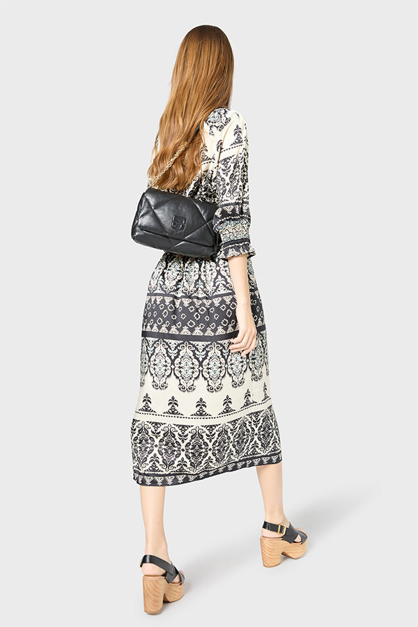 PETUNIA GRAPHIC PATTERN FITTED MIDI DRESS