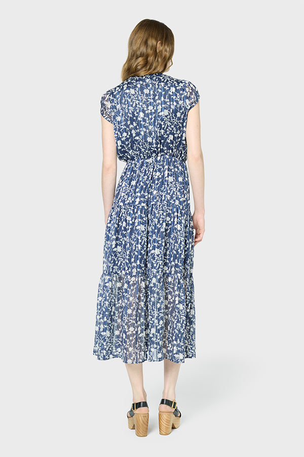 PRALINE WAISTED LUREX FLORAL PRINT MAXI DRESS