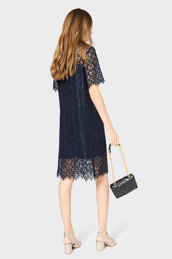 PLACIDIE NAVY STRAIGHT MINI LACE DRESS