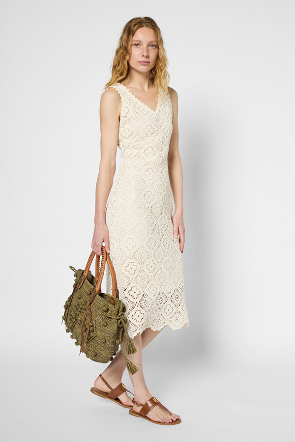 PAGETTE WAISTED MAXI EMBROIDERY DRESS