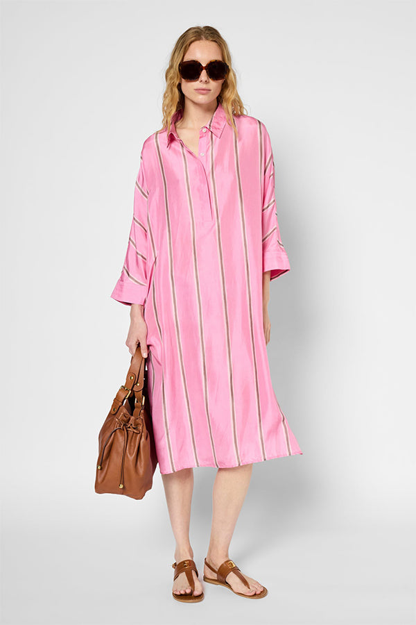 PINA STRIPED SILK SHIRT DRESS