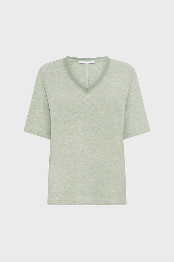 GRETA LYCHEN LINEN LOOSE V-NECK T-SHIRT