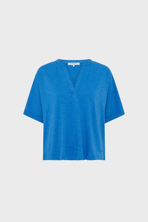 GIULIANA BLUE TUNISIAN COLLAR LOOSE T-SHIRT