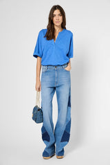 GIULIANA BLUE TUNISIAN COLLAR LOOSE T-SHIRT