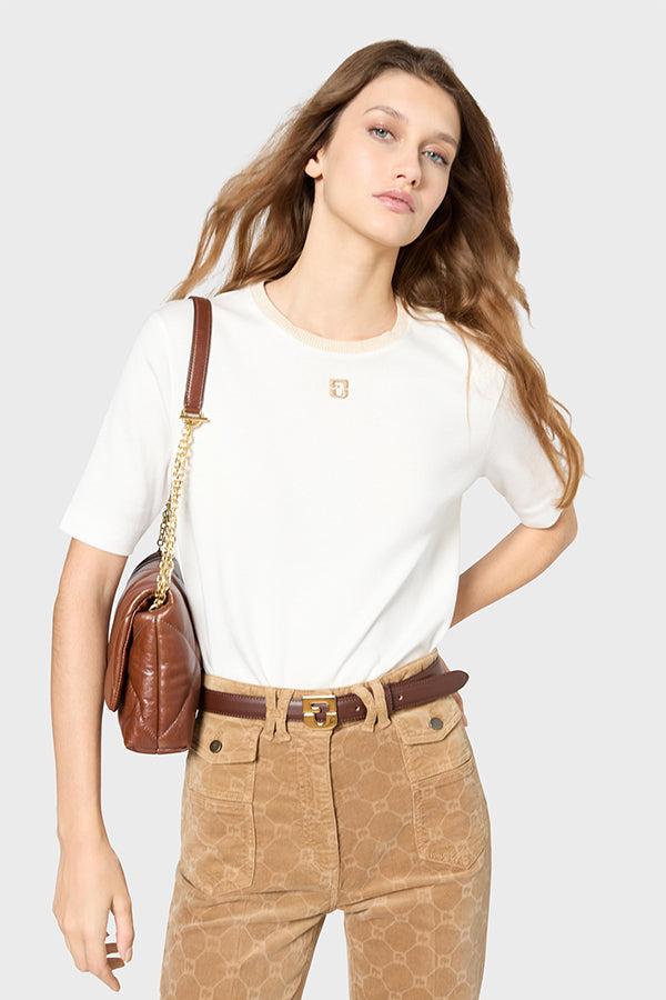 GINETTE GOLD TONE COLLAR COTTON T-SHIRT