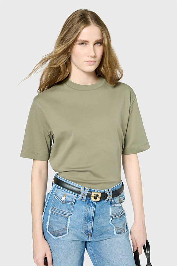 GALINA KHAKI THICK COTTON LOOSE T-SHIRT