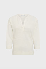GRETTA ECRU TUNISIAN COLLAR LINEN T-SHIRT