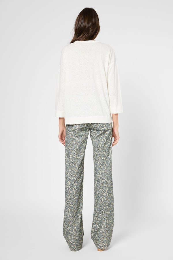 GRETTA ECRU TUNISIAN COLLAR LINEN T-SHIRT