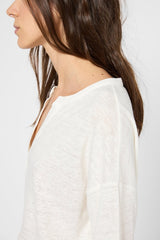 GRETTA ECRU TUNISIAN COLLAR LINEN T-SHIRT