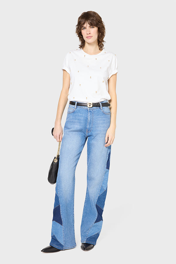 GRACIA WHITE PINEAPPLE BEADED T-SHIRT