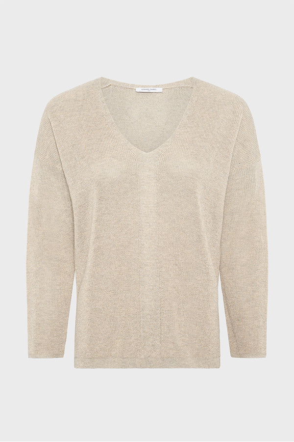 JANIKA BEIGE IRIDESCENT V-NECK SWEATER