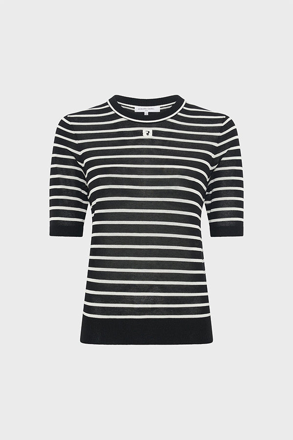 JANNA BLACK CONTRASTING STRIPE FINE SWEATER