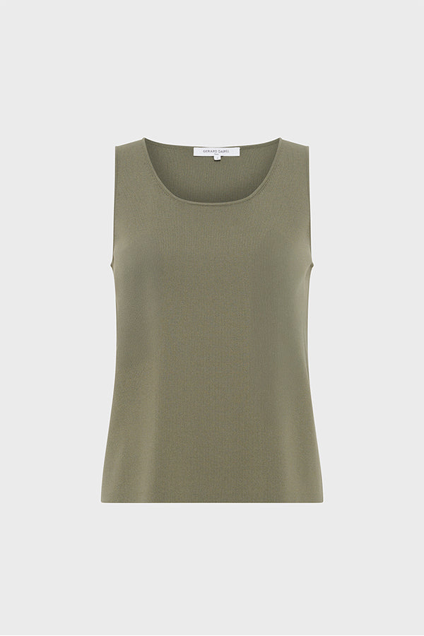 JIYOTI KHAKI MICROFIBER SLEEVELESS SWEATER