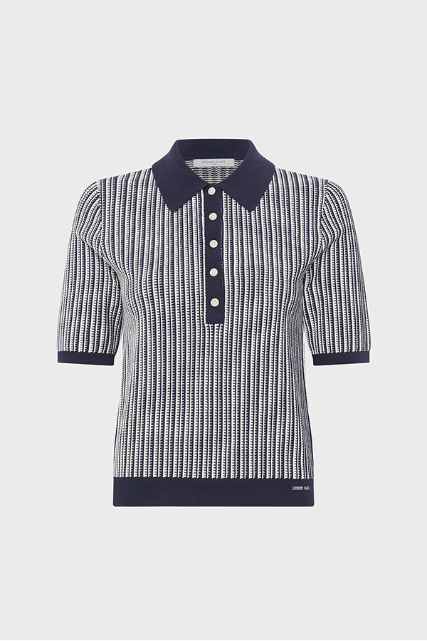 JARELLE NAVY TWO-TONE POLO STYLE SWEATER