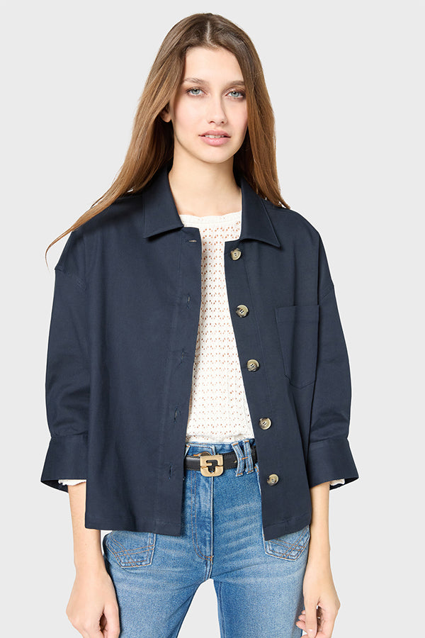 RISELA NAVY LOOSE COTTON SHORT JACKET