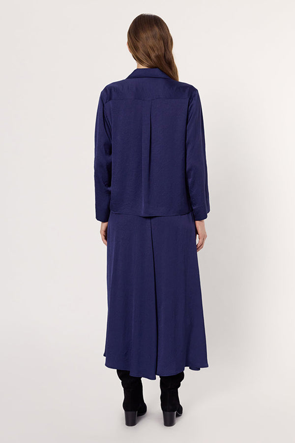 ALINA NAVY FLOWING SATIN SHIRT