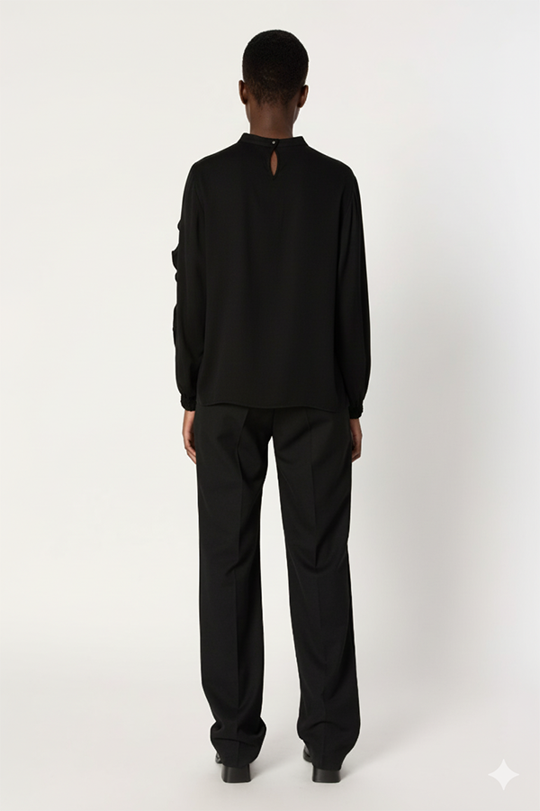 ANAIS BLACK RUFFLED SOFT BLOUSE