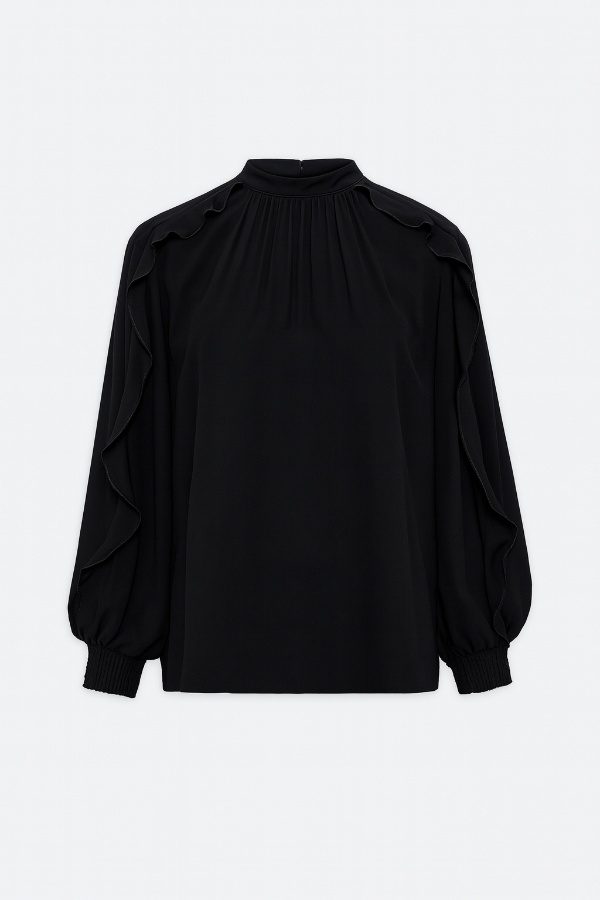 ANAIS BLACK RUFFLED SOFT BLOUSE