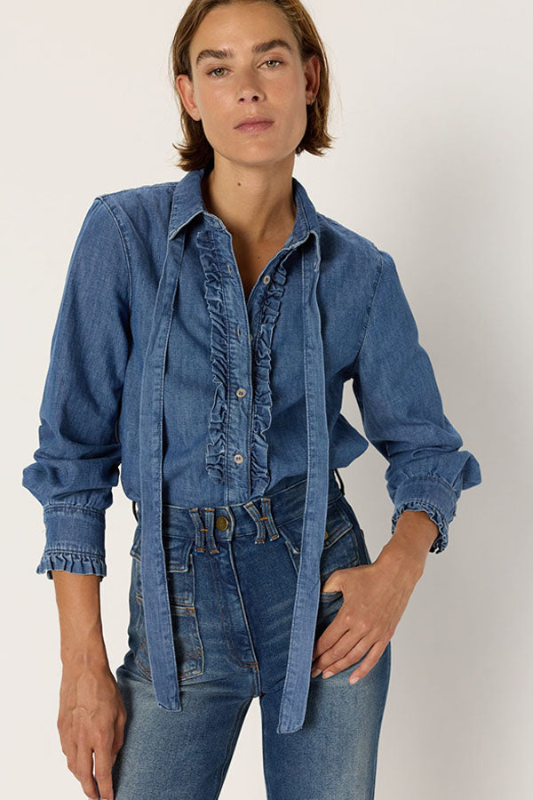 ALIA JABOTS DENIM SHIRT