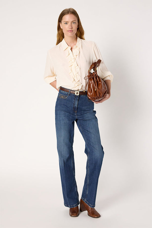 ADELE ECRU JABOTS JACQUARD SHIRT