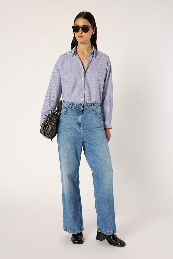 ANA RHINESTONE COLLAR STRIPED SHIRT