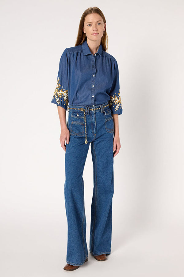 AMELIE EMBROIDERED DENIM SHIRT