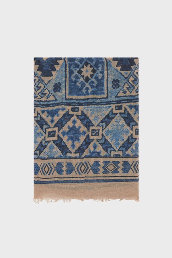 RAISSA INDIGO INCA PRINT WOOL SCARF
