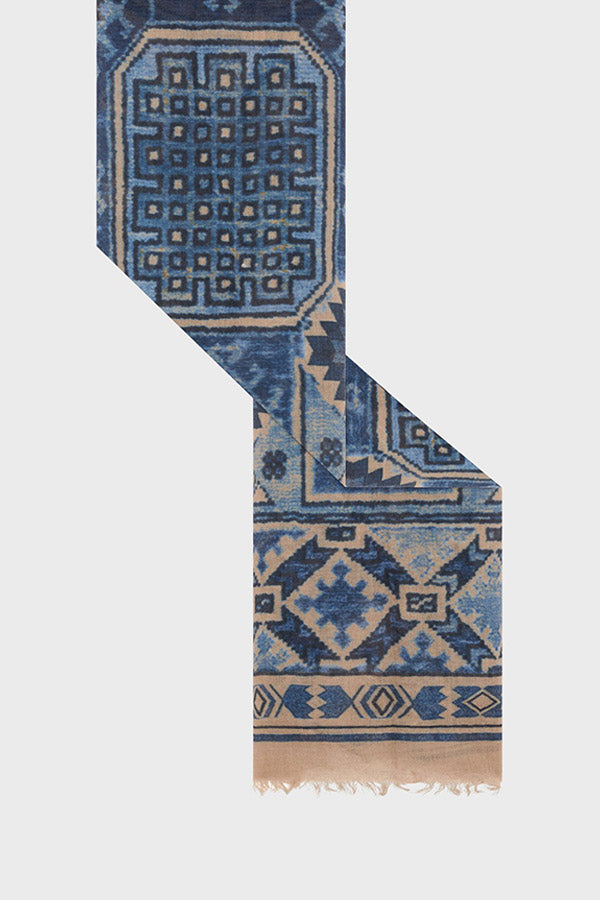 RAISSA INDIGO INCA PRINT WOOL SCARF