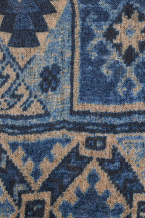 RAISSA INDIGO INCA PRINT WOOL SCARF