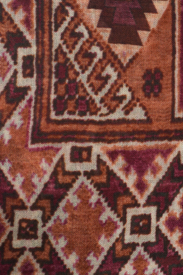 RAISSA BURGUNDY INCA PRINT WOOL SCARF