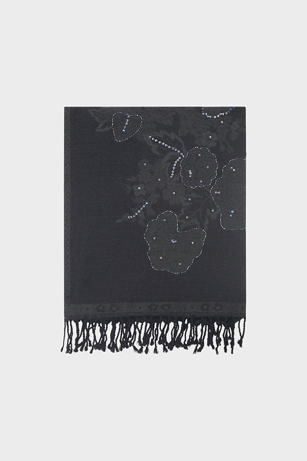 ROSETTA LARGE FLOWER PRINT SEQUINED WOOL SCARF