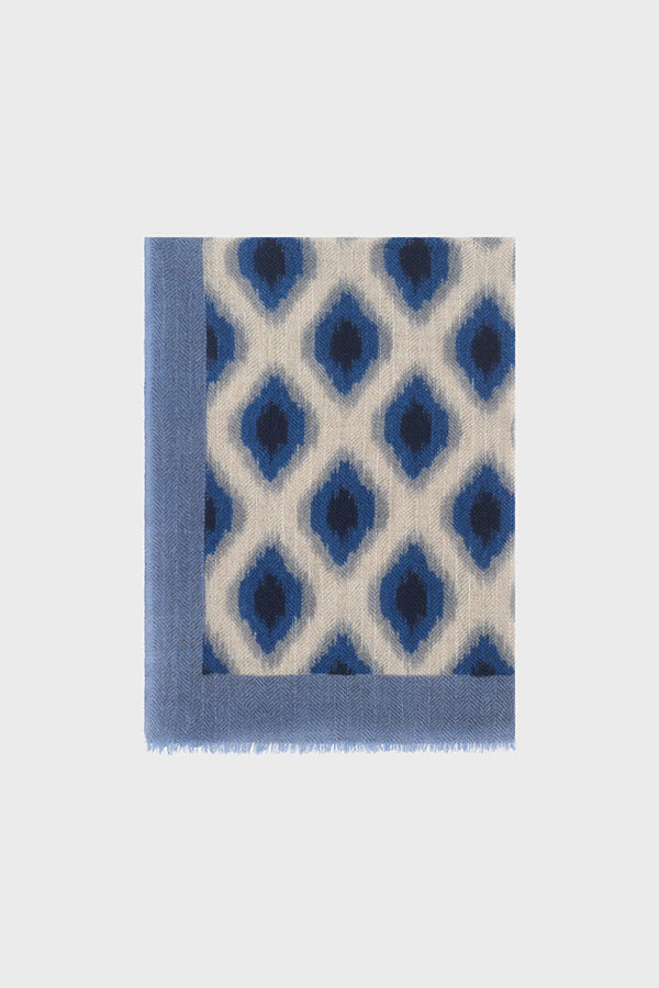 RAQUEL GREY BLUE WOOL AND CASHMERE LOZENGE SCARF