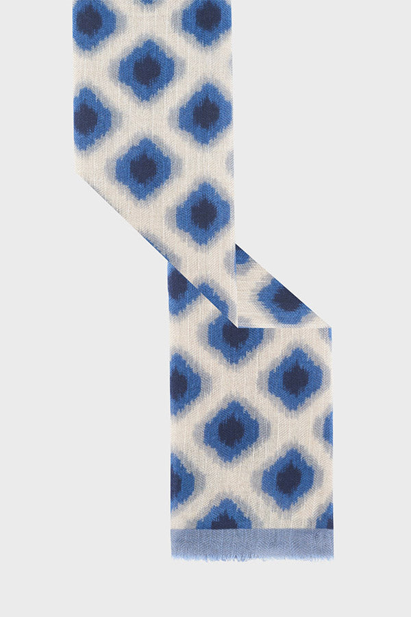 RAQUEL GREY BLUE WOOL AND CASHMERE LOZENGE SCARF