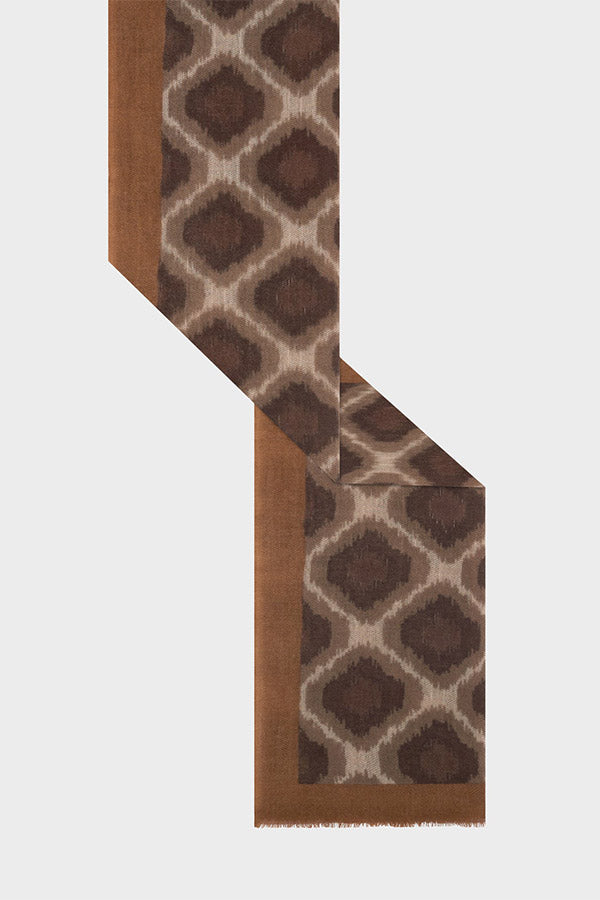 RAQUEL BROWN WOOL AND CASHMERE LOZENGE SCARF