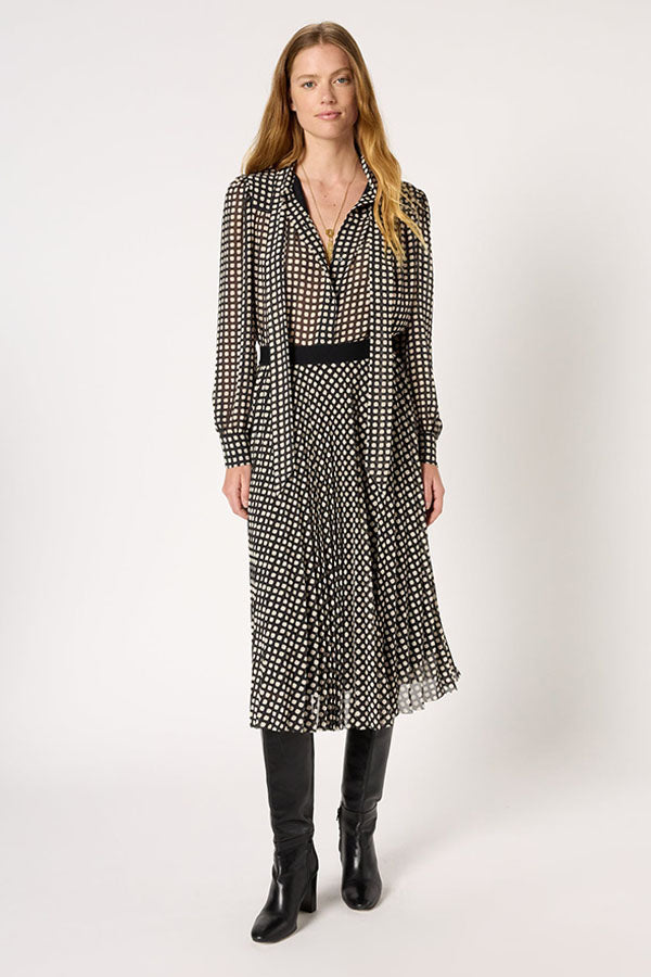 BETH GRAPHIC POLKA DOT PRINT MIDI SKIRT
