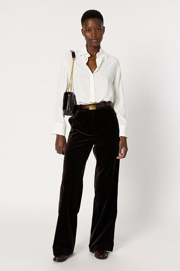 CLOTILDE CINNAMON VELVET WIDE LEG TROUSERS