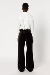 CLOTILDE CINNAMON VELVET WIDE LEG TROUSERS