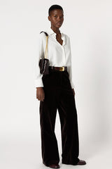 CLOTILDE CINNAMON VELVET WIDE LEG TROUSERS