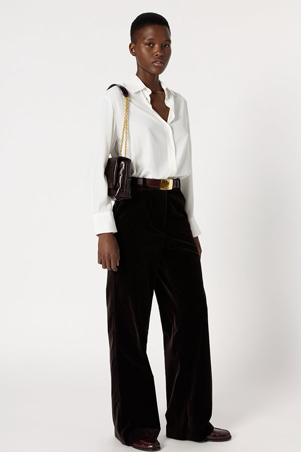 CLOTILDE CINNAMON VELVET WIDE LEG TROUSERS