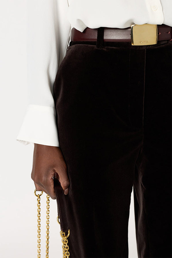 CLOTILDE CINNAMON VELVET WIDE LEG TROUSERS