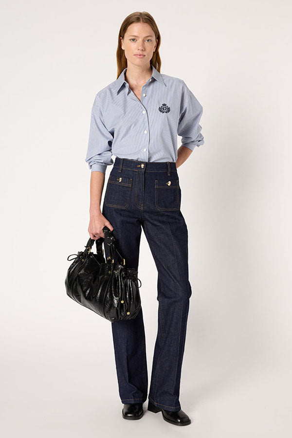 CLEMA GOLD-TONE BUTTONS RAW DENIM STRAIGHT JEANS