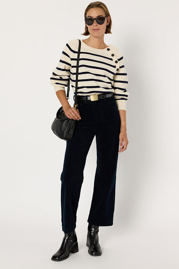 CELESTE NAVY CORDUROY STRAIGHT TROUSERS