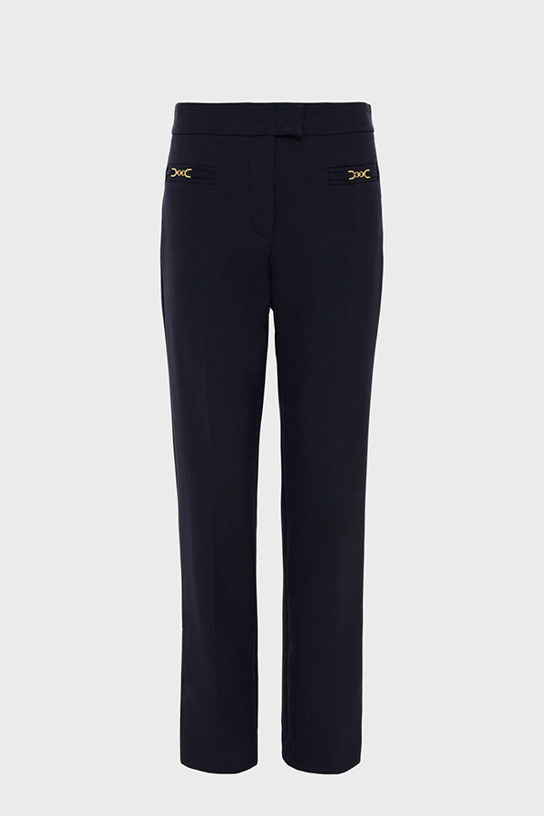 CALLIE NAVY GOLD TONE STRAIGHT TROUSERS