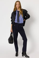 CALLIE NAVY GOLD TONE STRAIGHT TROUSERS