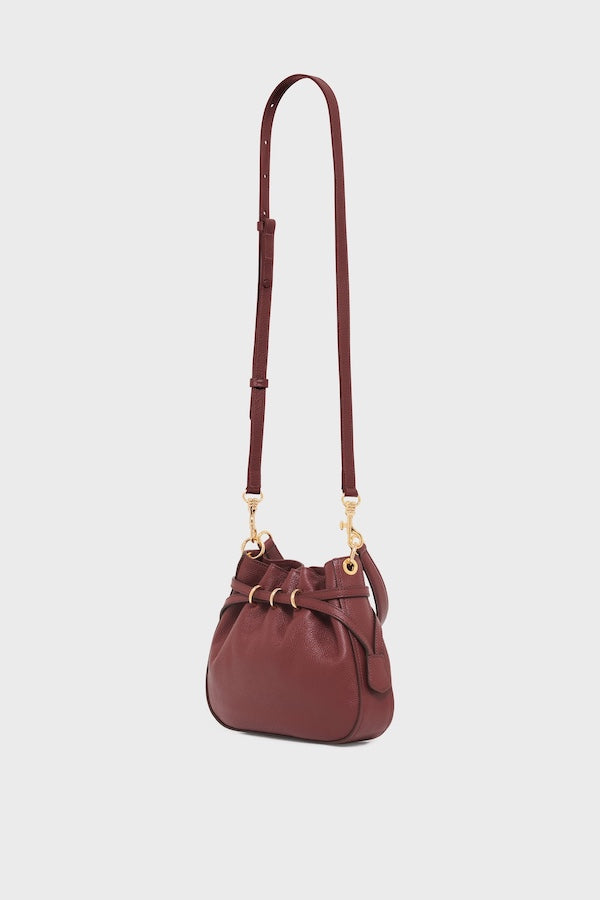 LE MINI ROMY CHERRY GRAINY LEATHER BUCKET BAG