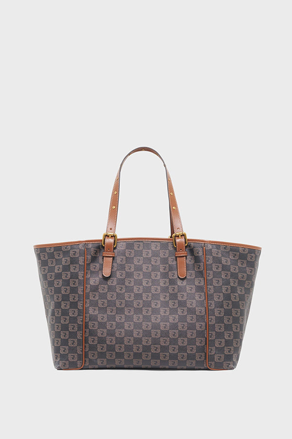 SIMPLE BAG BROWN MONOGRAMMED COATED CANVAS AND LEATHER SHOPPING BAG