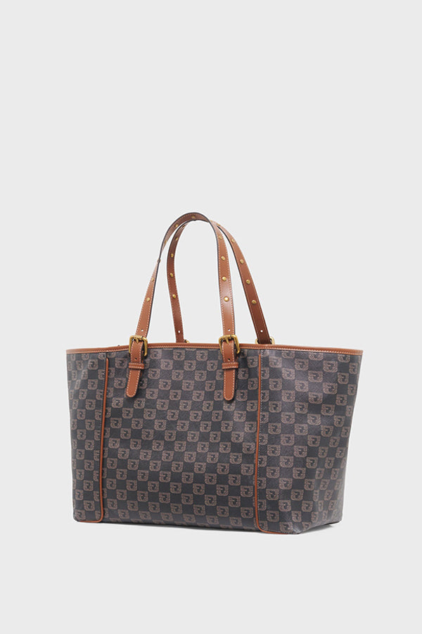 SIMPLE BAG BROWN MONOGRAMMED COATED CANVAS AND LEATHER SHOPPING BAG