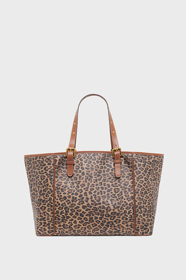 SIMPLE BAG LEOPARD MONOGRAMMED COATED CANVAS AND LEATHER SHOPPING BAG